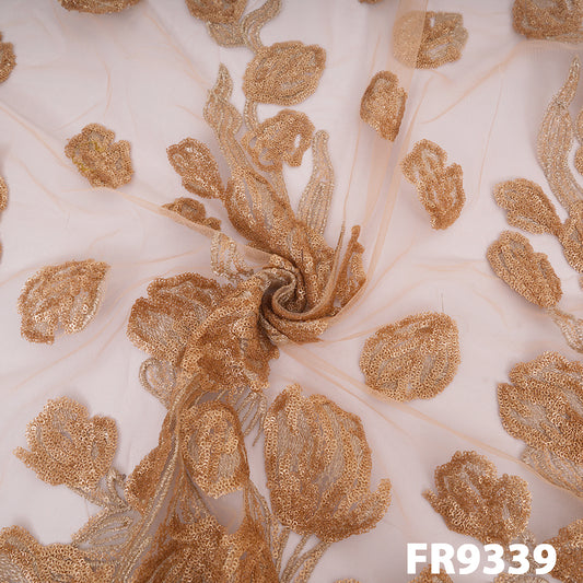 Embroidered Zari Sequins Net Fabric-FR9339