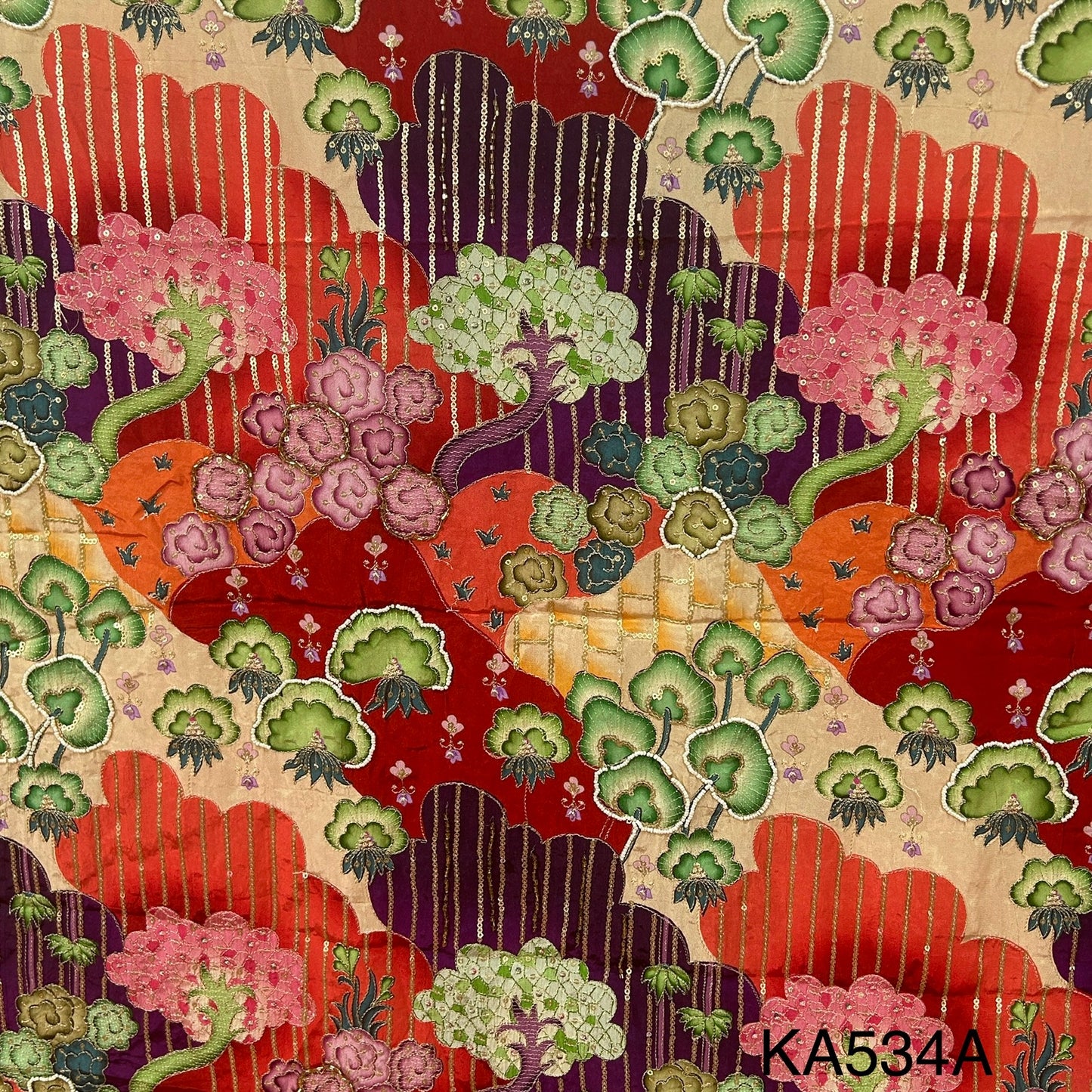 Position Print Zari Sequins Beads Cut Dana Work Crepe Fzbric-KA534