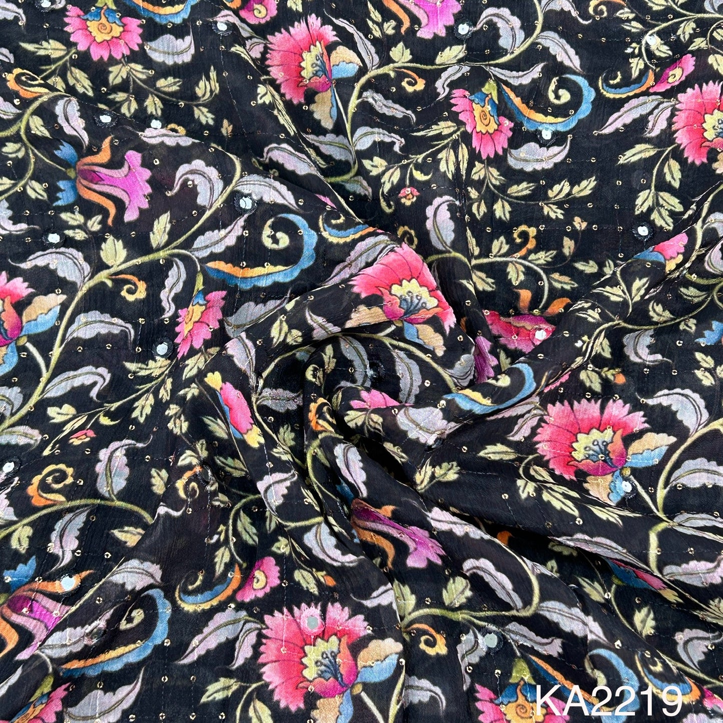 Printed Sequins Chinon Fabric-KA2219