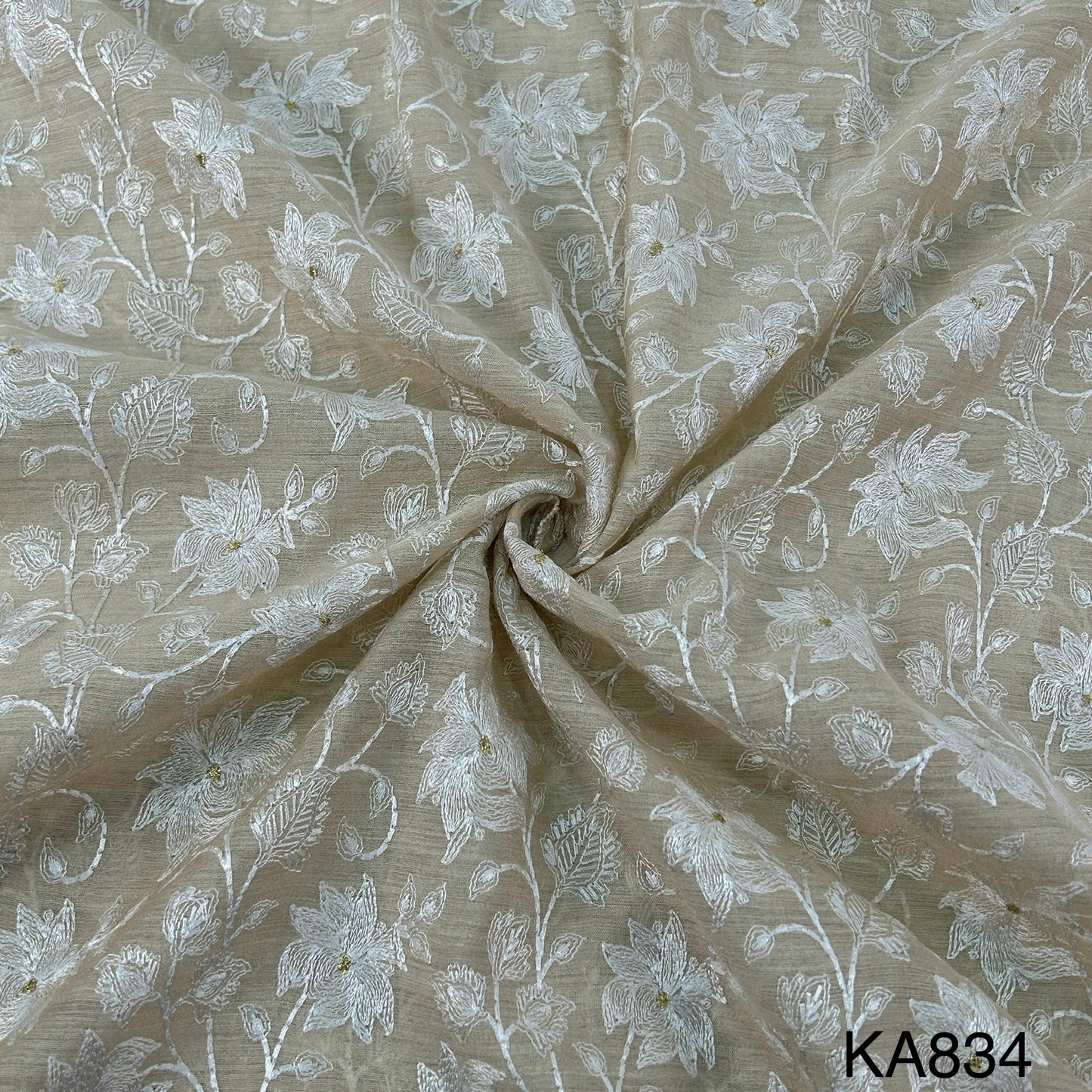 Thread Zari Embroidered Pure Chanderi Silk  Fabric-KA834