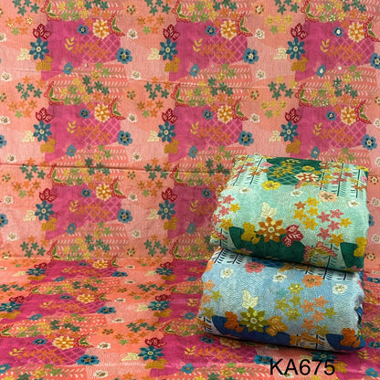 Position Print Zari Sequins Chinon Fabric-KA675