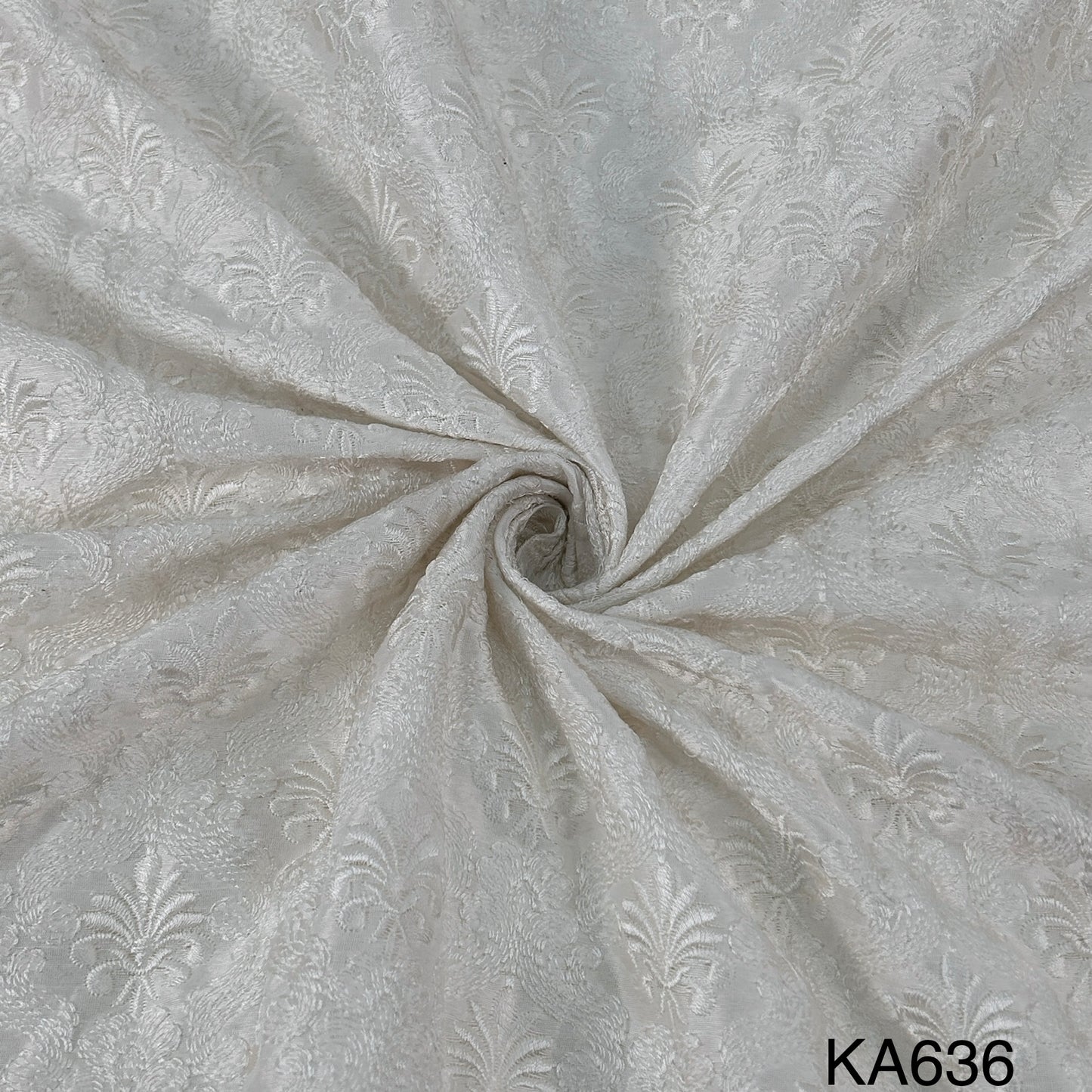 Thread Embroidered Dyeable Silk Fabric-KA636