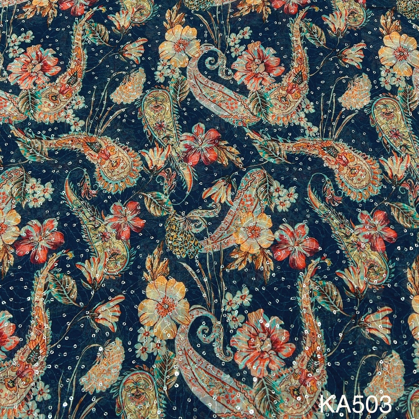 Embroidered Sequins Georgette Fabric-KA503