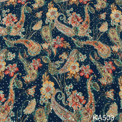 Embroidered Sequins Georgette Fabric-KA503