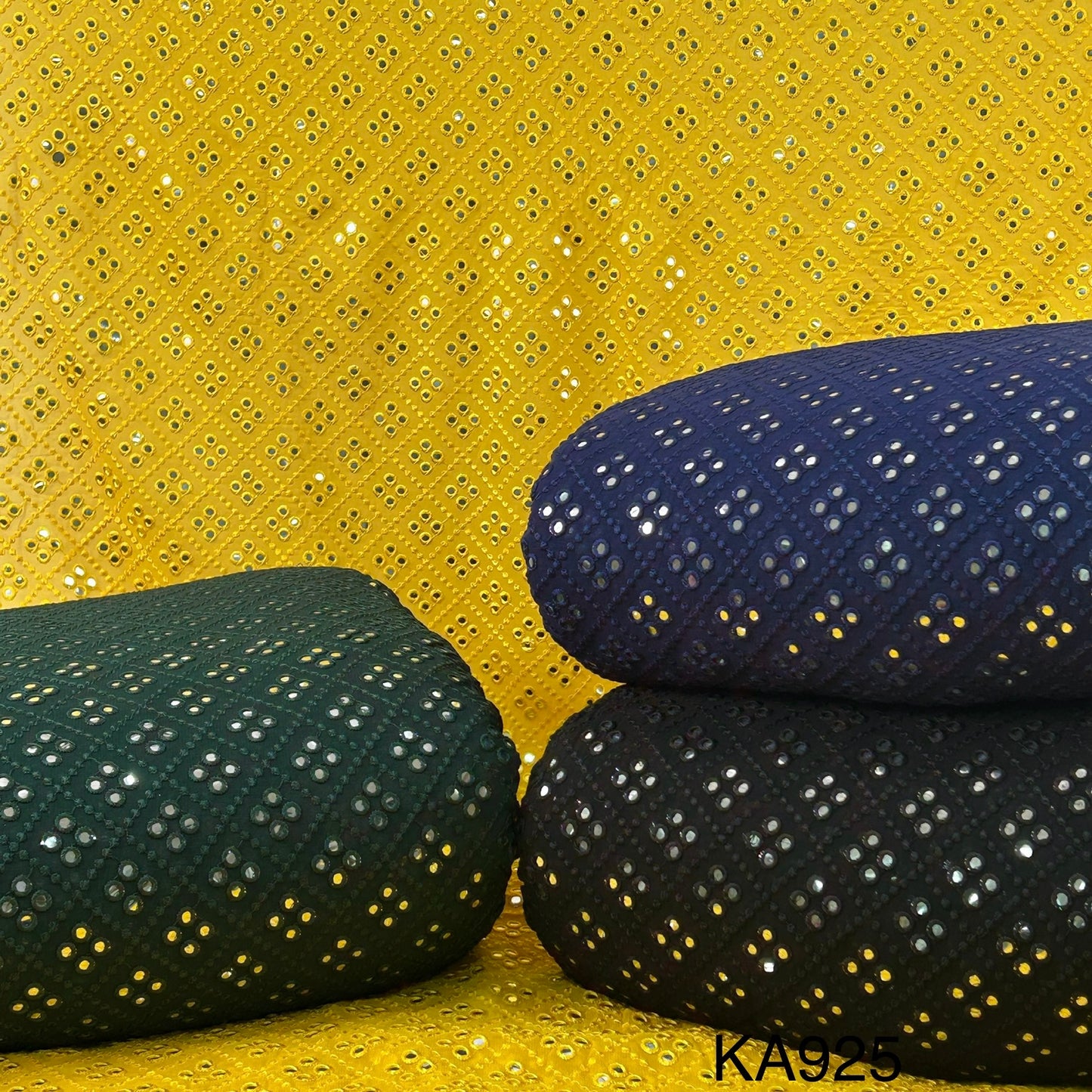 Embroidered Faux Mirror Georgette Fabric-KA925