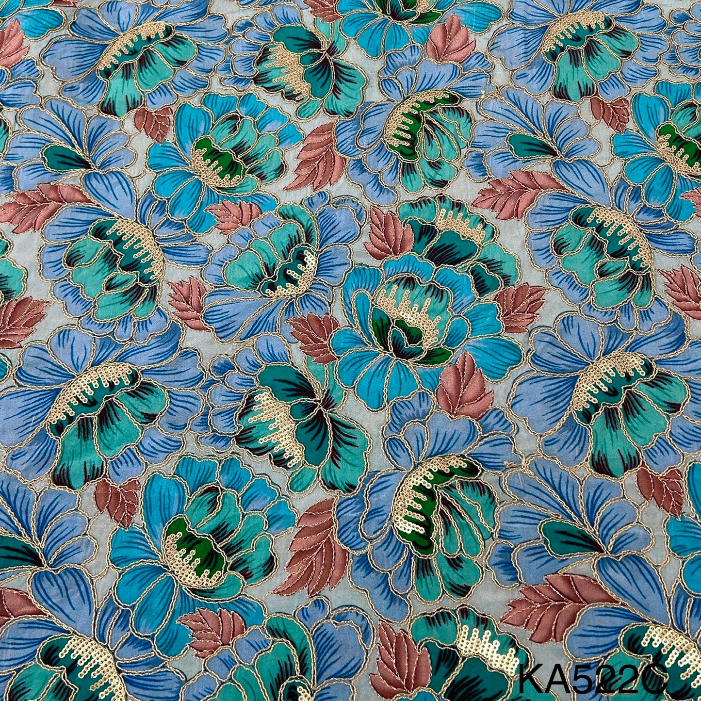 Position Print Zari Sequins Crepe Fabric-KA522