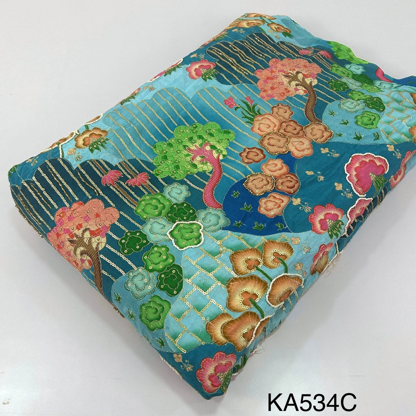 Position Print Zari Sequins Beads Cut Dana Work Crepe Fzbric-KA534