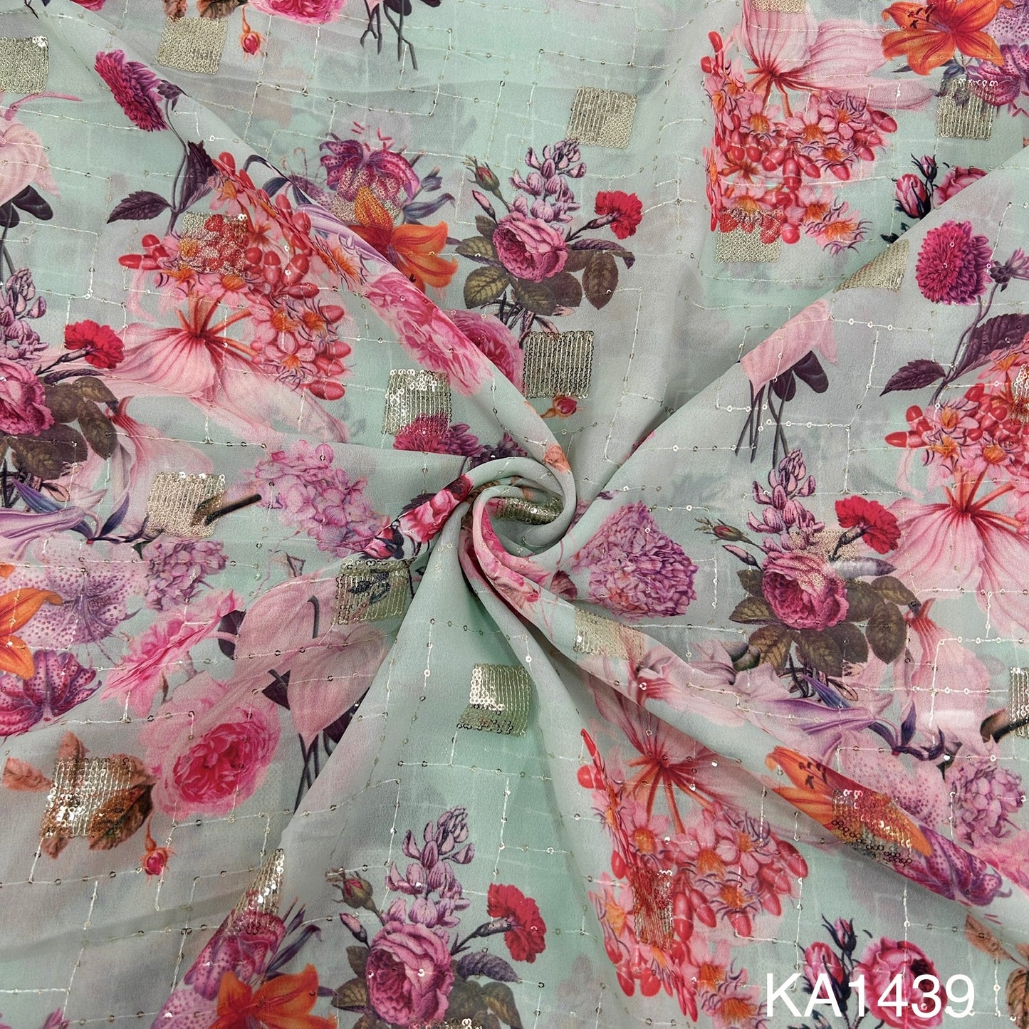 Printed Sequins Georgette Fabric-KA1439