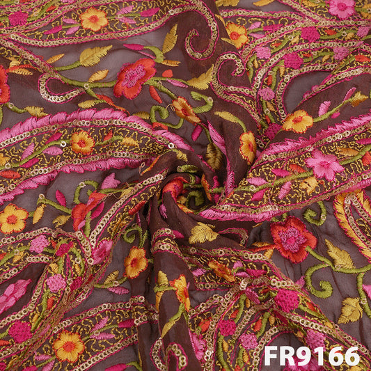 Phulkari Embroidered Georgette Fabric-FR9166
