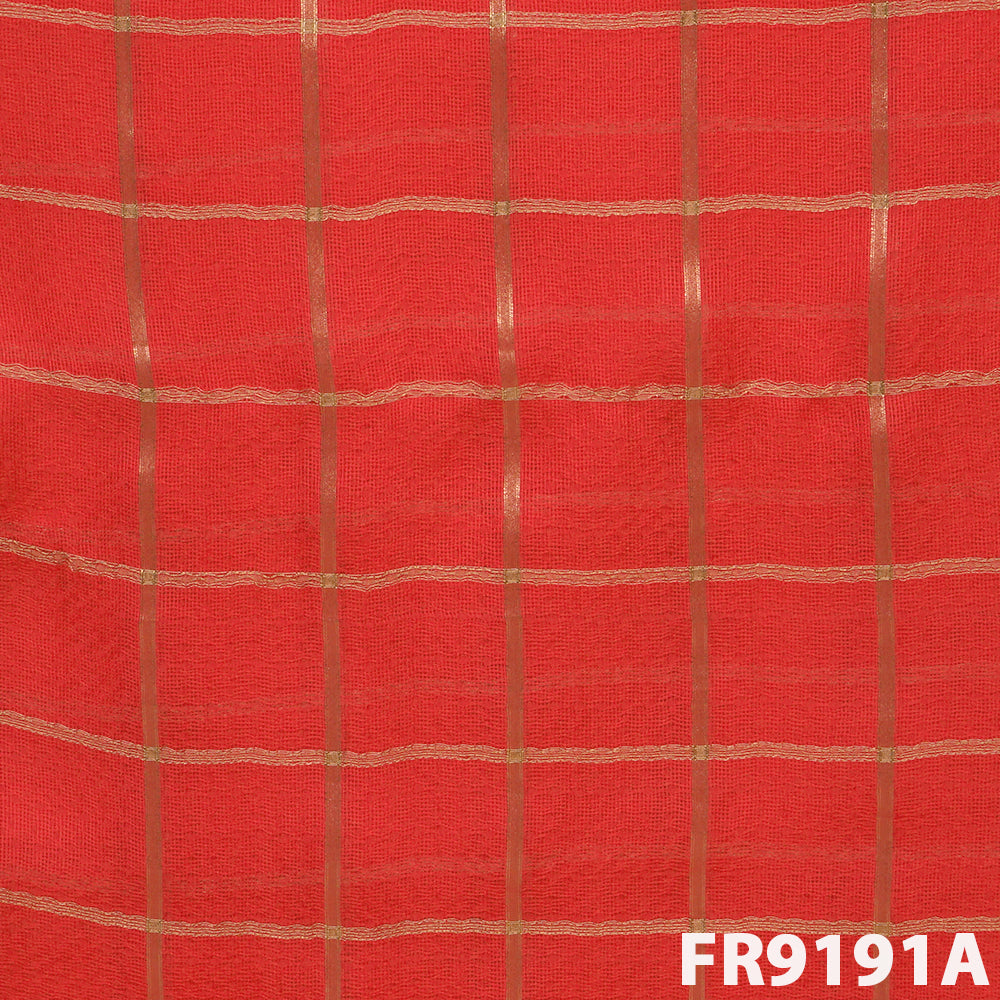 Zari Check Jute Silk Fabric-FR9191