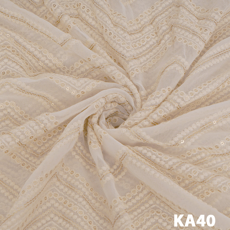 Dyeable Embroidered Sequins Georgette Fabric-KA40