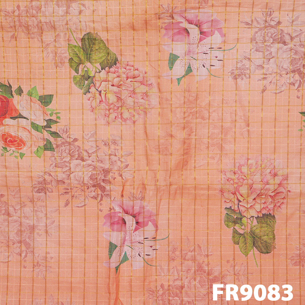 Printed Zari Kota Silk Fabric-FR9083