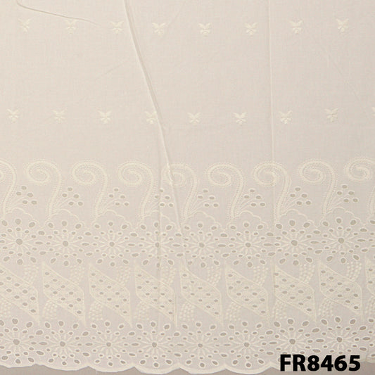 Embroidered Cut Work Border Cotton  Fabric-Fr8465