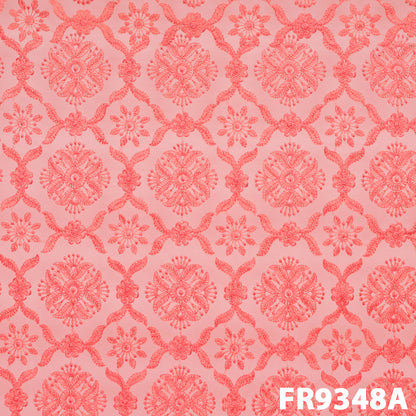 Thread Embroidered Net Fabric-Fr9348