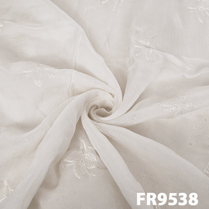 Dyeable Embroidered Sequins Organza Fabric-FR9538