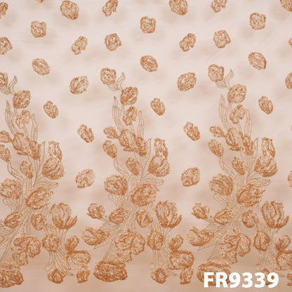 Embroidered Zari Sequins Net Fabric-FR9339