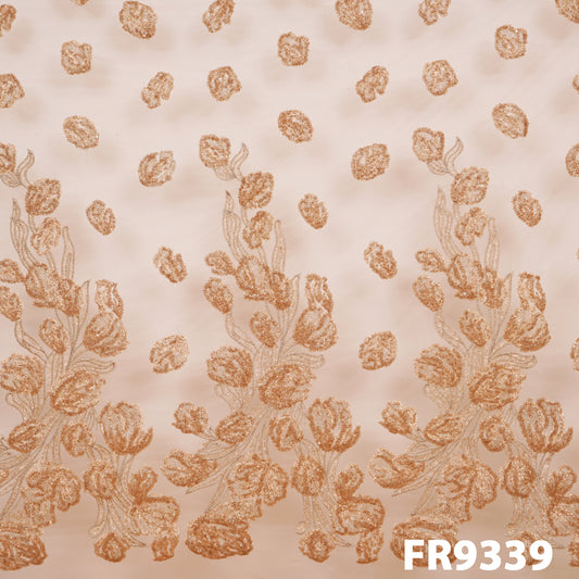 Embroidered Zari Sequins Net Fabric-FR9339