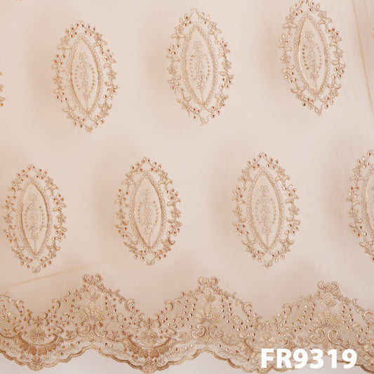 Embroidered Net With Stone Work Fabric-FR9319