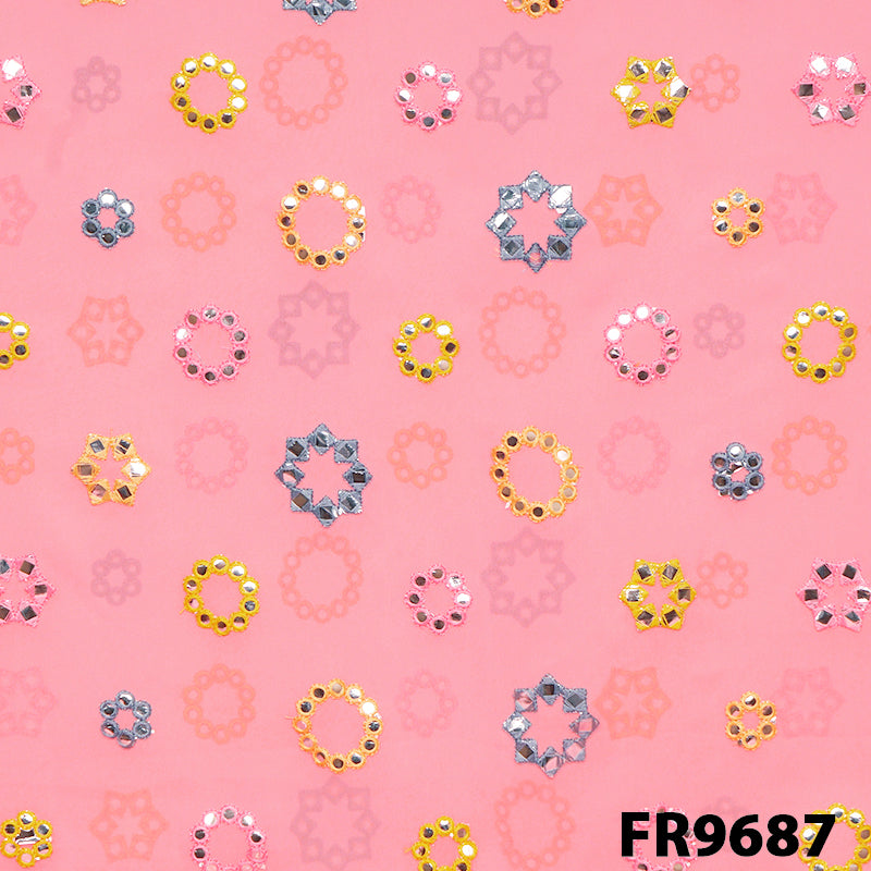 Embroidered Faux Mirror Georgette Fabric-FR9687