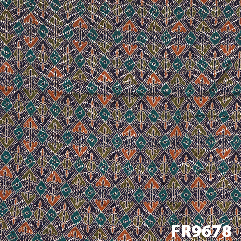 Printed Sequins Chinon Fabric-FR9678