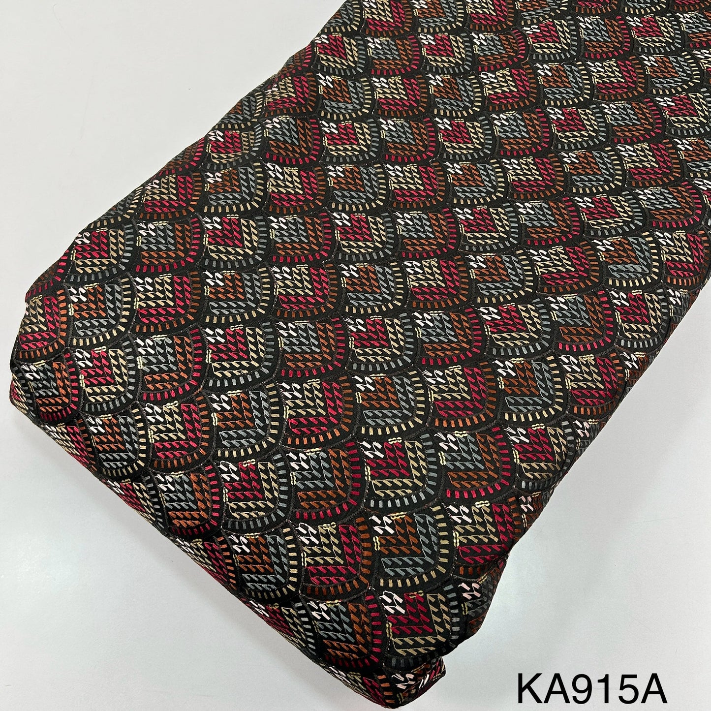 Thread Embroidered Sequins Raw Silk Fabric KA915