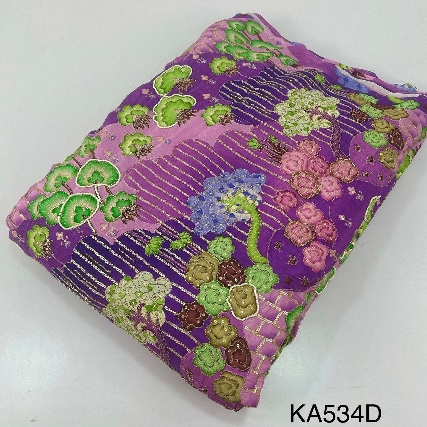 Position Print Zari Sequins Beads Cut Dana Work Crepe Fzbric-KA534