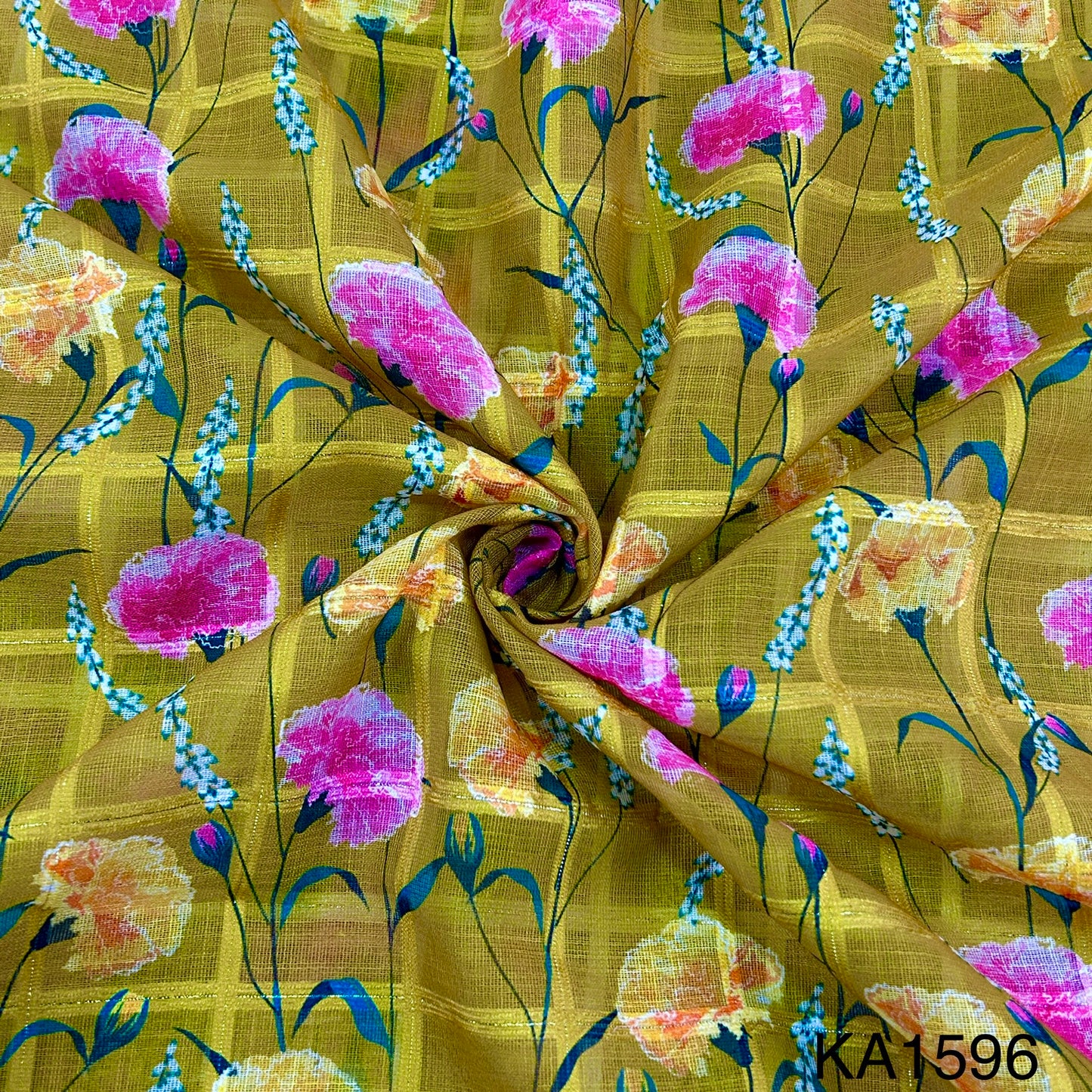 Printed Linen Self Check Fabric-KA1596