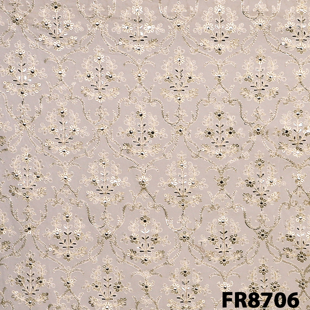 Dyeable Embroidered Zari Sequins Georgette Fabric-FR8706