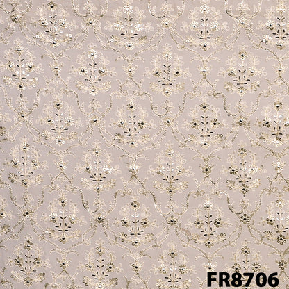 Dyeable Embroidered Zari Sequins Georgette Fabric-FR8706
