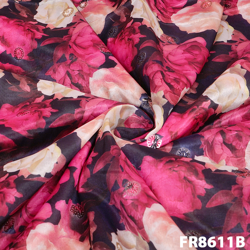 Printed Sequins Semi Silk Fabric-FR8611