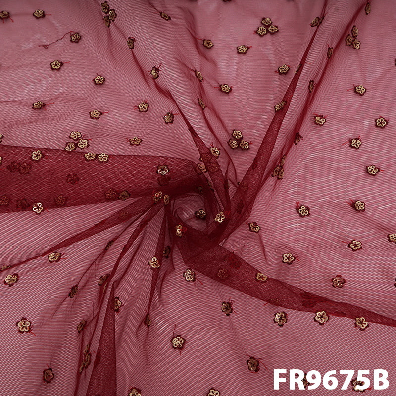 Embroidered Sequins Net Fabric-FR9675