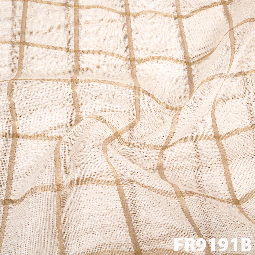 Zari Check Jute Silk Fabric-FR9191