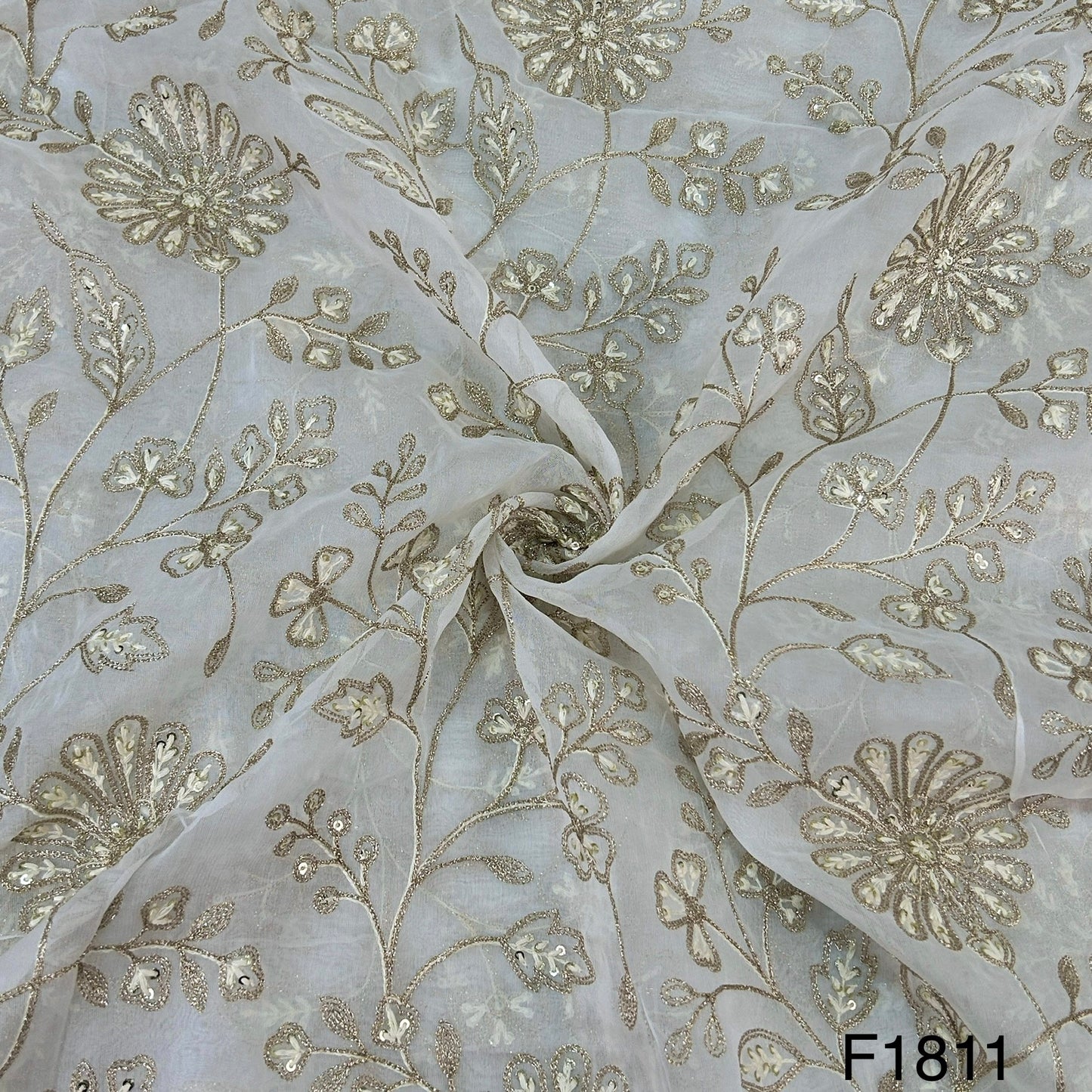 Dyeable Thread Sequins Zari Embroidered Organza fabric-F1811
