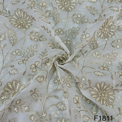 Dyeable Thread Sequins Zari Embroidered Organza fabric-F1811