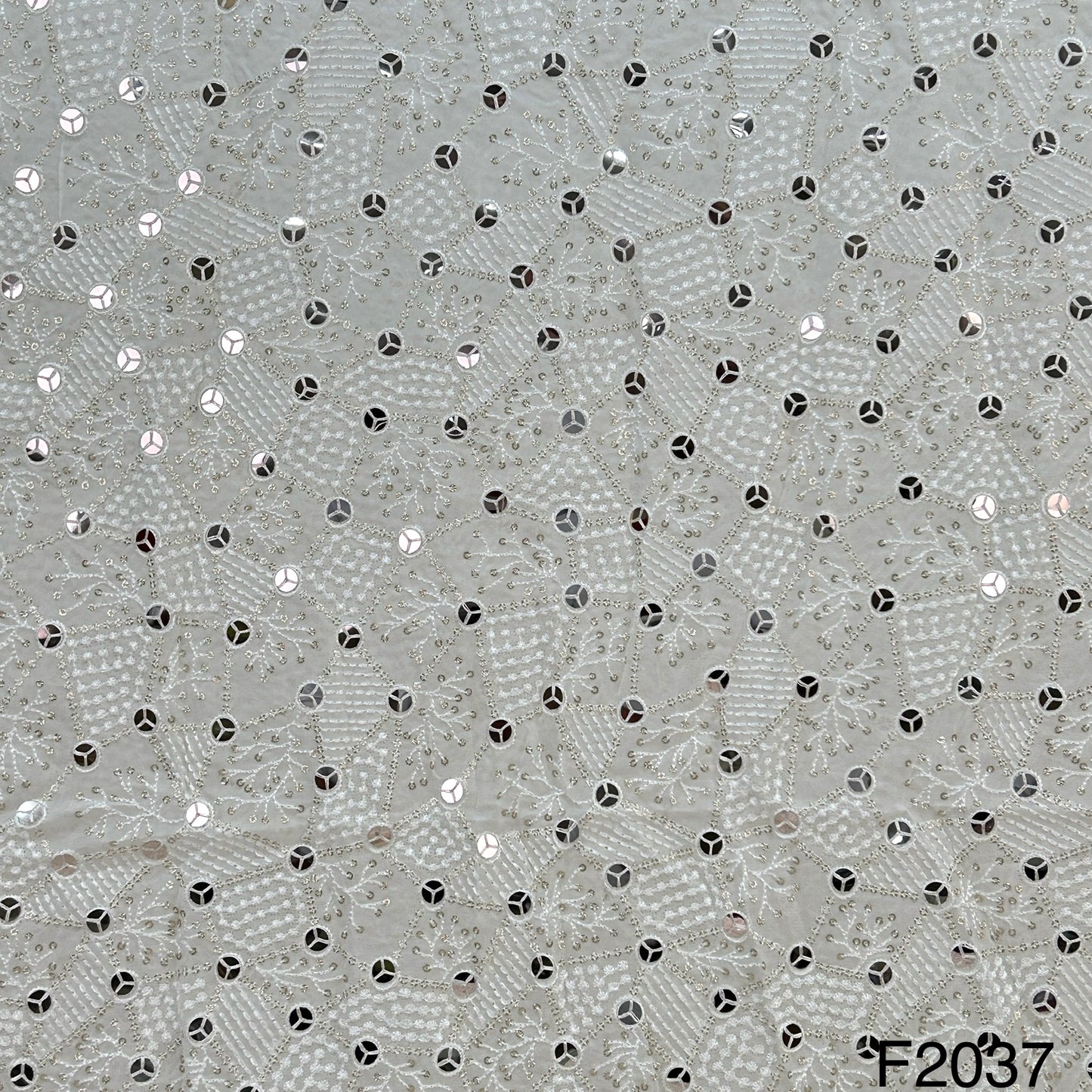 Dyeable Thread Sequins Mirror Embroidered Georgette Fabric F2037