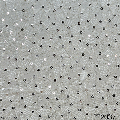 Dyeable Thread Sequins Mirror Embroidered Georgette Fabric F2037