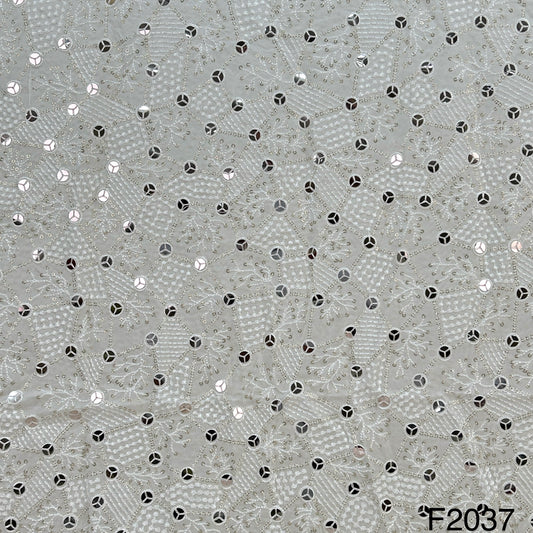 Dyeable Thread Sequins Mirror Embroidered Georgette Fabric F2037