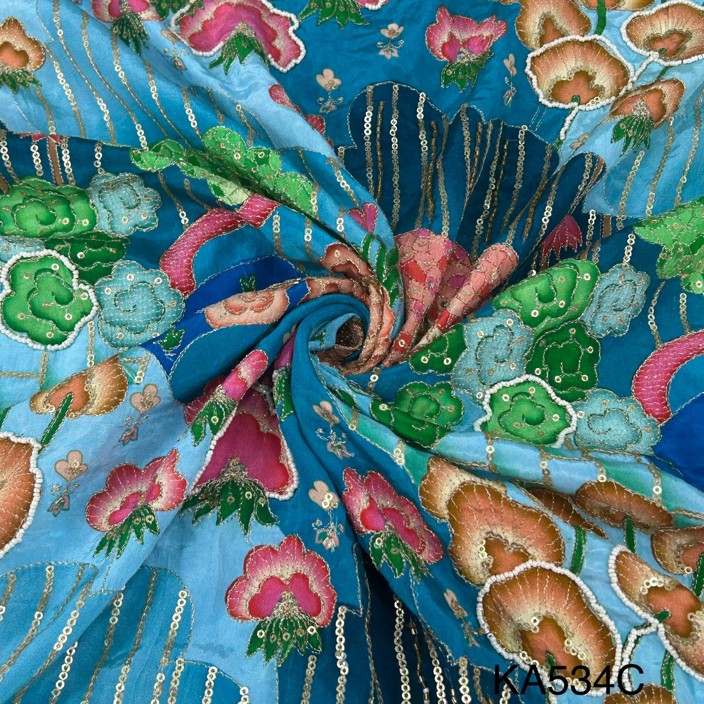 Position Print Zari Sequins Beads Cut Dana Work Crepe Fzbric-KA534