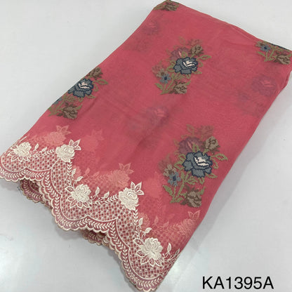 Thread Embroidered Pure Silk Organza Fabric-KA1950