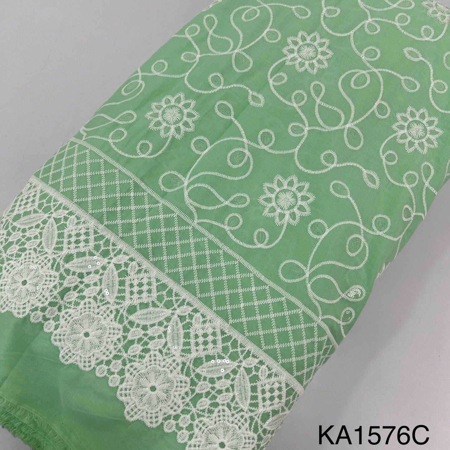 Embroidered Sequins Cotton Fabric-KA1576