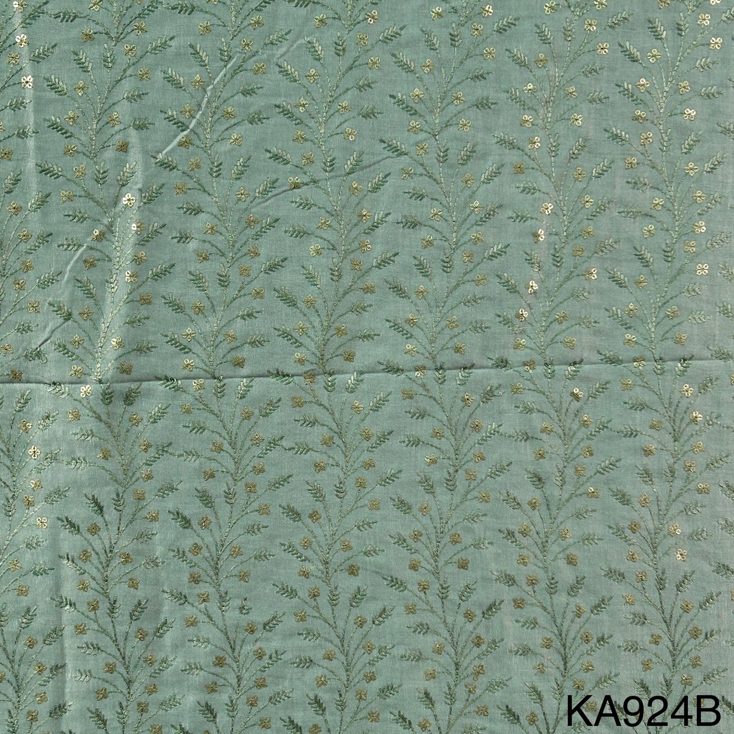 Thread Embroidered Sequins Cotton Silk Fabric KA924