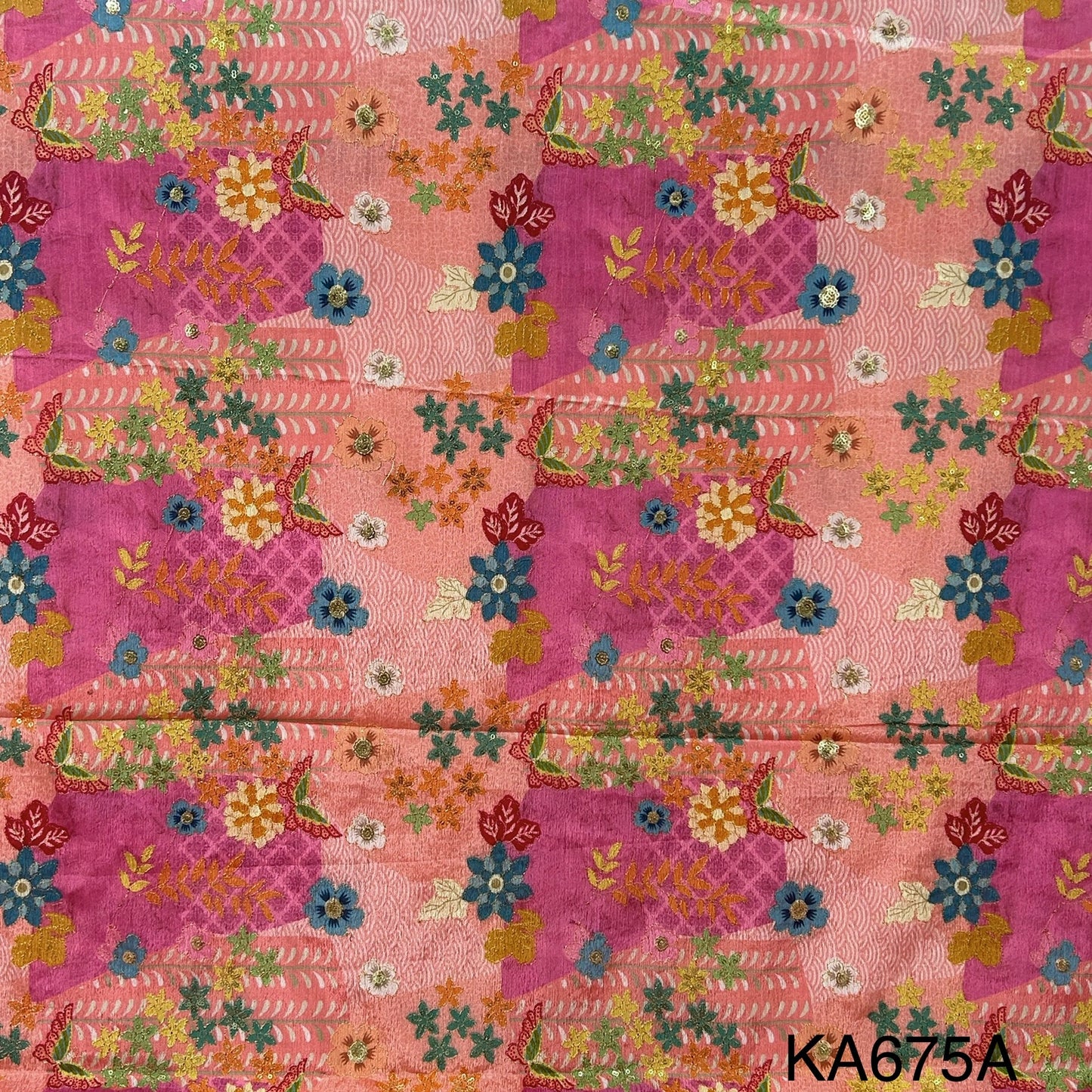 Position Print Zari Sequins Chinon Fabric-KA675
