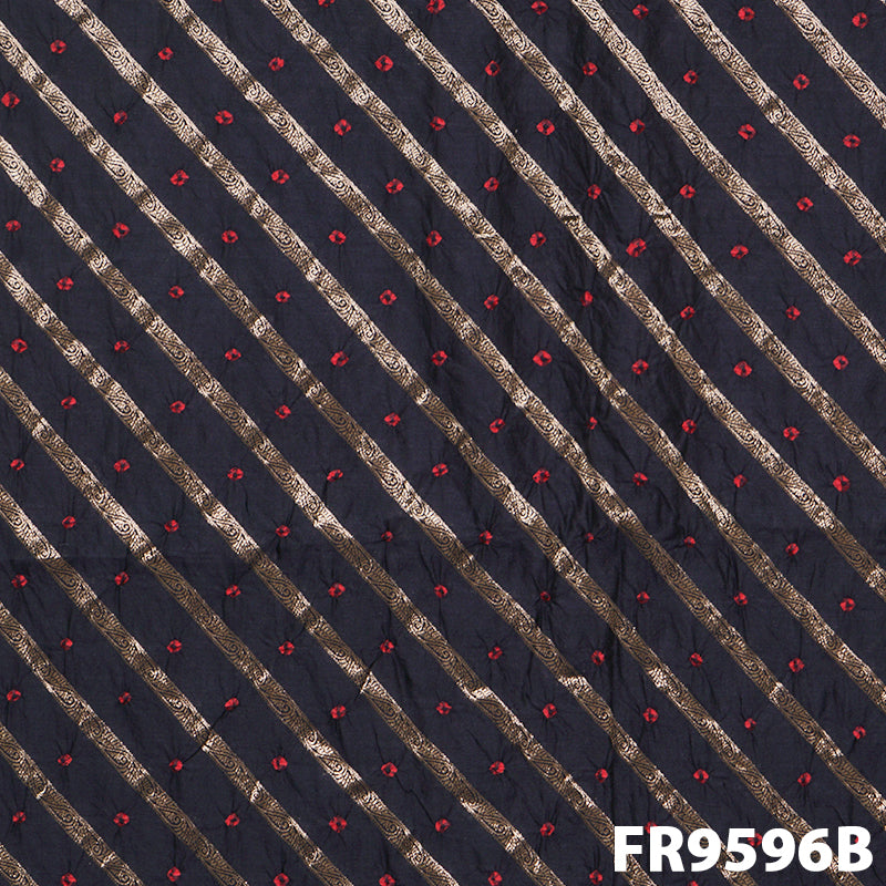 Zari Stripes Bandhani Print Silk Fabric- FR9596