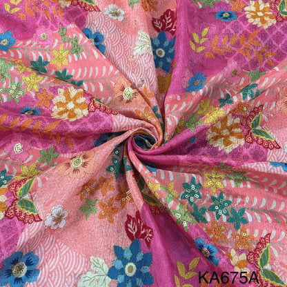 Position Print Zari Sequins Chinon Fabric-KA675