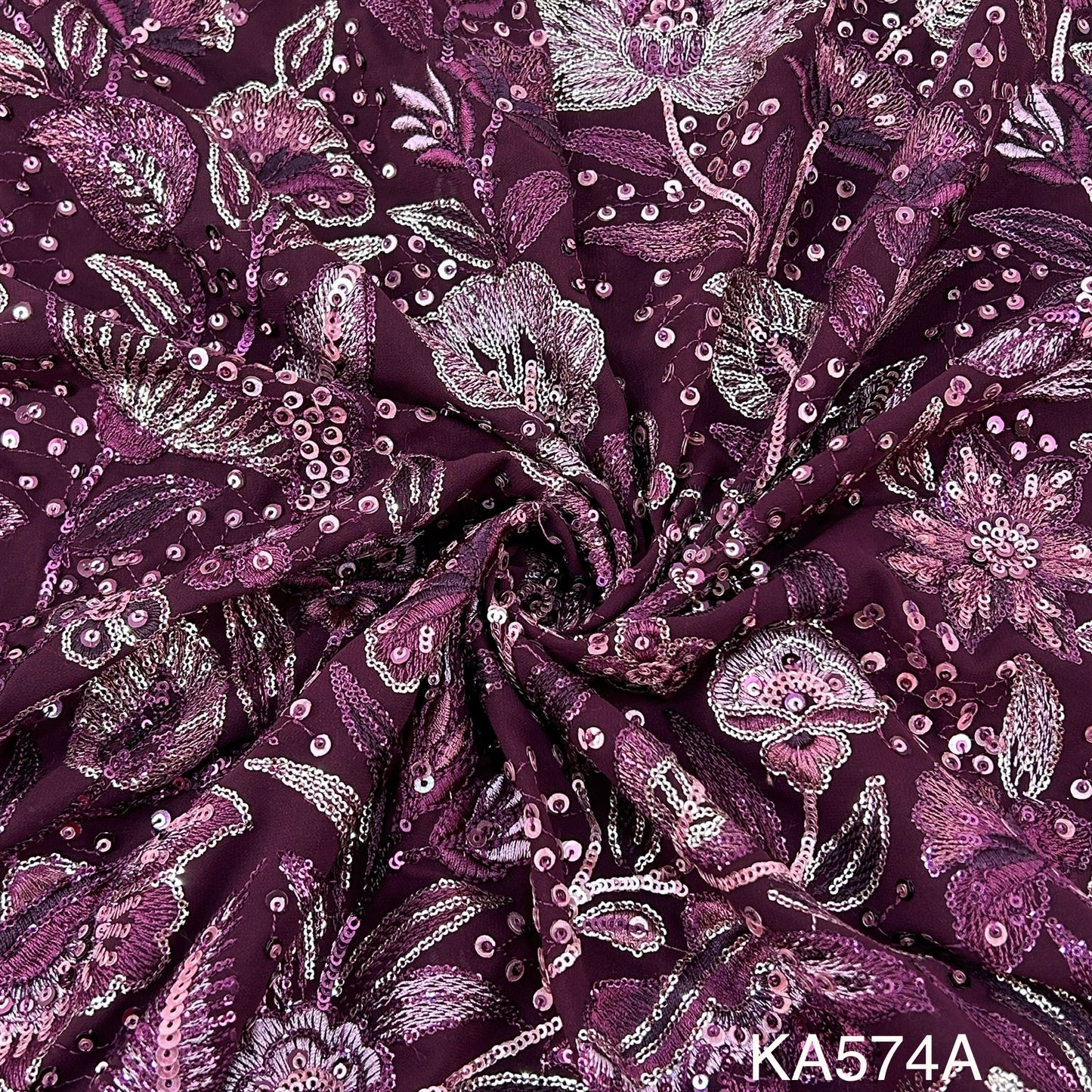 Thread Embroidered Sequins Georgette Fabric-KA574