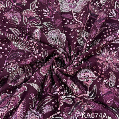 Thread Embroidered Sequins Georgette Fabric-KA574