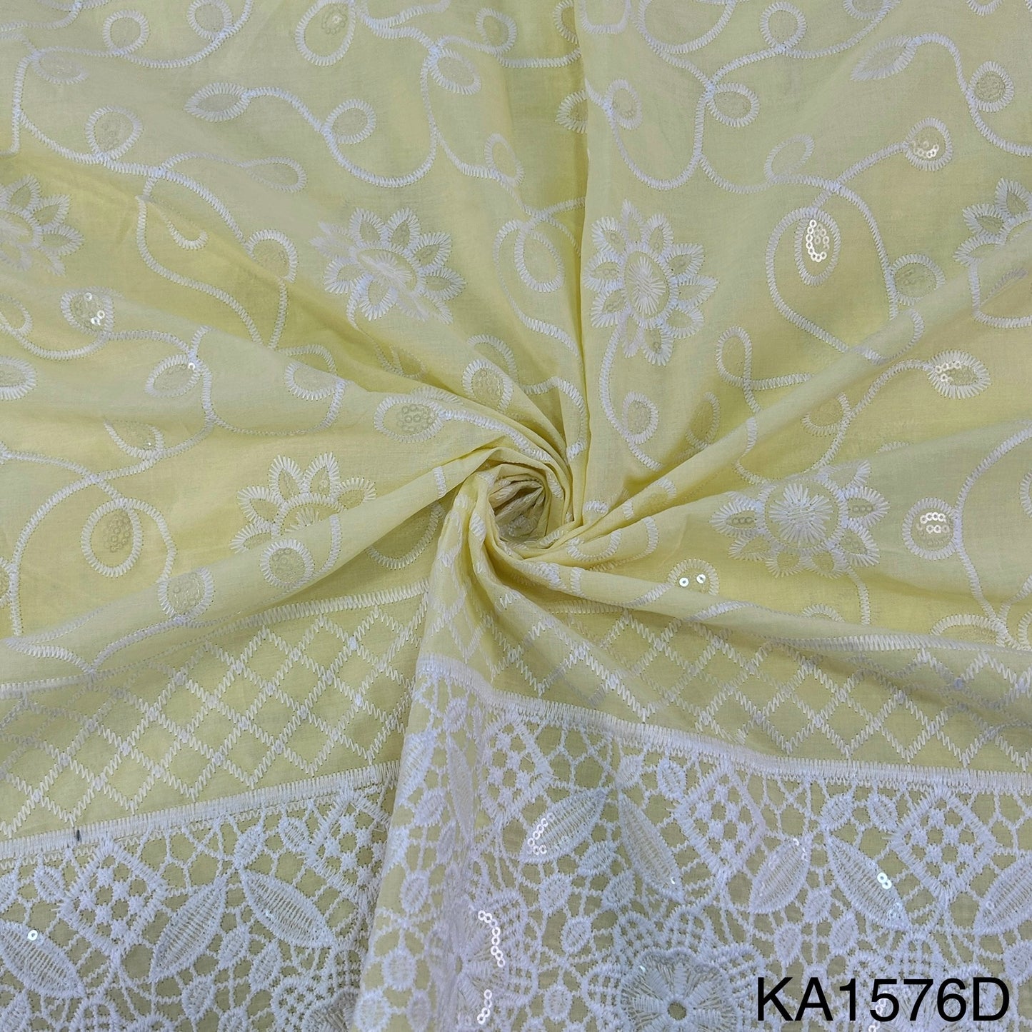 Embroidered Sequins Cotton Fabric-KA1576