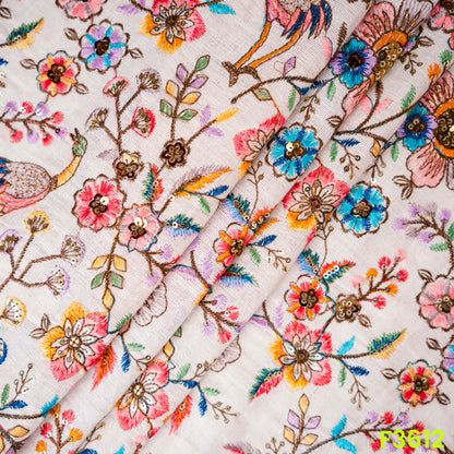 Thread Sequins Embroidered Cotton Fabric-F3612