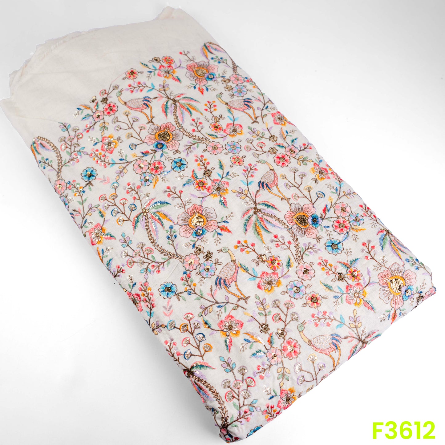 Thread Sequins Embroidered Cotton Fabric-F3612