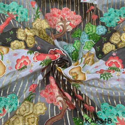 Position Print Zari Sequins Beads Cut Dana Work Crepe Fzbric-KA534